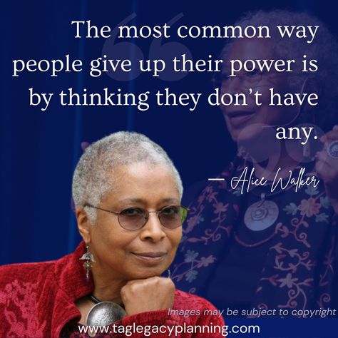 Happy Working Woman Wednesday! Today we share a quote from the American novelist, short story writer, poet, and social activist, Alice Walker. In 1982, she became the first African-American woman to win the Pulitzer Prize for Fiction, which she was awarded for her novel The Color Purple. #TheAutonomyGroup #TAG #WorkingWomanWednesday #AliceWalker #Alice #Walker #TheColorPurple #EverydayUse #InSearchofOurMothersGardens #AliceWalkerPoetry #AliceWalkerQuotes African American Writers, Happy Working, Alice Walker, The Color Purple, Social Activist, Pulitzer Prize, Story Writer, American Woman, Advice Quotes