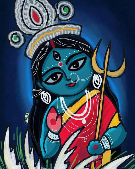 Kali Maa Drawing For Kids, Kali Thakur Drawing, Kali Maa Rangoli, Kali Puja Drawing, Devi Durga Drawing, Kaali Maa Painting, Kali Mata Art, Kali Ma Drawing, Durga Thakur Drawing