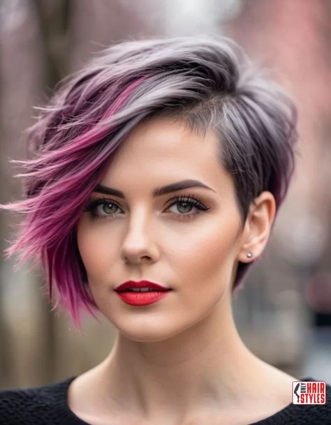 Funky Short Hair Wigs, Short Uneven Bob, Multi Color Pixie Hair, Short Hair Styles For Asian Women, Short Hair Color Blocking, Medium Hair Cuts For Women With Bangs And Layers, Side Pixie Haircut, Vivid Hair Color Ideas Short, Styles For Really Short Hair