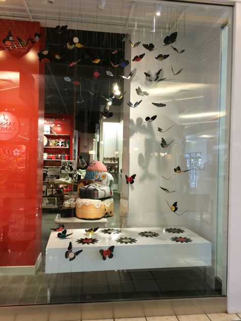 Handmade vinyl record butterflies for Record Store Day 2016 window display at the Woodstock Music Shop.  #RSD16 CNC Router Record Store Window Display, University Interior Design, Boutique Store Displays, Woodstock Music, Record Store Day, Store Window Display, Building Layout, Diy Store, Store Windows