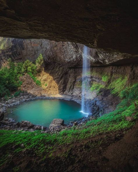 Waterfall in Cave by YoBoyDany Summer Clouds, Adventure Girl, Adventure Activities, Camping Life, Nature Images, Life Is An Adventure, Incredible India, India Travel, Winter Holiday