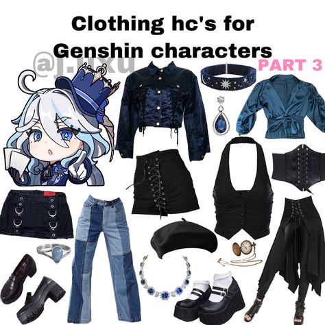 Furina Casual Outfit, Yae Miko Inspired Outfits, Furina Modern Au, Genshin Outfit Ideas, Genshin Modern, Cos Outfit, Genshin Characters, Soft Girl Outfits, Character Inspired Outfits