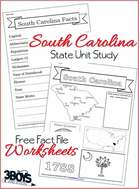 Pin Tweet Share +1 Share StumbleThese South Carolina State Fact File Worksheets are the perfect worksheets to help you and your child record many facts about the state of South Carolina. When doing your 50 states unit study this year, you can keep a complete notebook about the entire United States. Did you know?  The walls of the […] State Capitals Quiz, South Carolina History, Learning States, Wristband Template, Social Studies Notebook, American History Lessons, History Worksheets, States And Capitals, Homeschool Worksheets