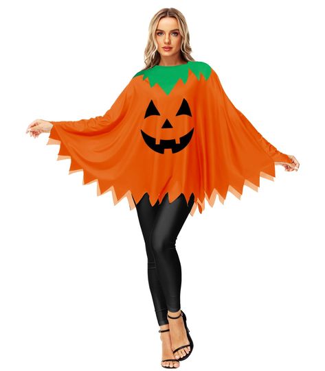 PRICES MAY VARY. Halloween Costume Poncho: Stylish Zig-zag Hemline Design, Crew Neck And Good Feeling to Touch, Easy to Put On And Free Movement, Perfect For Spring, Summer, Fall, And Early Winter Pumpkin Costume Poncho: Pumpkin Smile Face And Green Leaves Collar Printed Design, More Classic Halloween Printed, Such as Ghost, Skeleton, Jack O' Lantern, Spider Web. Better Reflect the Theme of Halloween Ghost Costume Poncho: Easy to Match, Fit to Keep Warm You Could Wear Anything Under the Poncho A Pumpkin Poncho Costume, Parent Costumes Halloween, Diy Pumpkin Costume Womens, Pumpkin Costume Women's, Diy Pumpkin Costume, Cape Suit, Spider Web Costume, Poncho Cloak, Halloween Pumpkin Costume