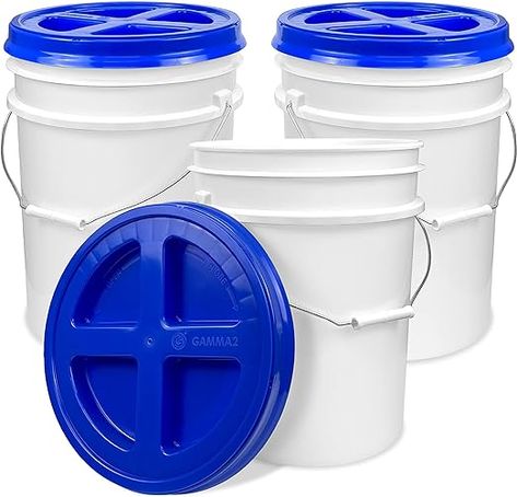 Amazon.com: 5 Gallon Bucket with Gamma Seal Screw on Airtight Lid, Food Grade Storage, Premium HPDE Plastic, BPA Free, Durable 90 Mil All Purpose Pail, Made in USA (3 Count) : Industrial & Scientific 5 Gallon Buckets, Usa Food, Airtight Storage, Lift Design, Plastic Buckets, Bulk Food, Meat Cuts, Laundry Detergent, Fish Tank