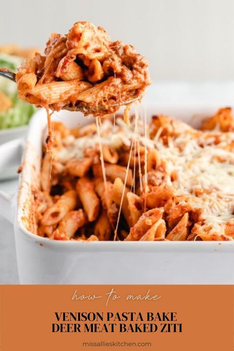 This simple and satisfying venison pasta bake is an easy and crowd-pleasing way to use up ground venison. A make-ahead miracle! Venison Pasta Recipes, Venison Pasta, Pasta Bake Easy, Meat Meals, Ground Venison, Ziti Pasta, Deer Meat Recipes, Deer Meat, Ricotta Pasta