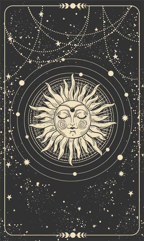 Drawing Of The Sun, Sun With A Face, Boho Illustration, The Sun Tarot Card, Boho Style Design, The Sun Tarot, Astronomy Art, Pocket Calendar, Witchy Wallpaper