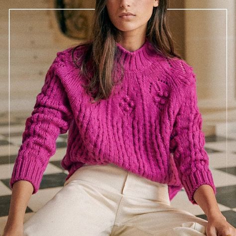 Magenta Cardigan, Pink Sweater Outfit, Magenta Sweater, Knit Sweater Outfit, Ethical Clothing Brands, Pullover Outfit, Purple Sweater, Matches Fashion, Pink Sweater