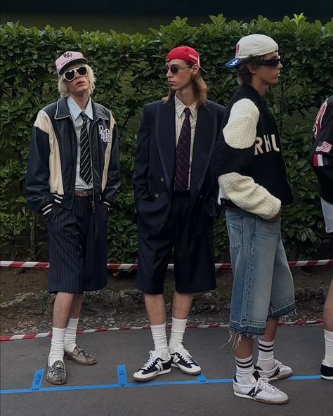 @rhude SS25 collection mixed classicism and contemporary, mixing wide-leg motorcycle jeans with studded bomber jackets, past-the-knee Bermuda shorts with leopard and camo prints. Lavish destinations were the name of the game for RHUDE‘s Spring/Summer 2025 runway show, which welcomed guests to the picturesque avenues of Lake Como, Italy. Known for its luxurious resorts, enchanting scenery, and Y-shaped waters, the location bathed RHUDE’s SS25 collection in rays of sunshine. #shop #vancouve... 2025 Runway, Camo Prints, Rays Of Sunshine, Motorcycle Jeans, Phat Farm, Lake Como Italy, Summer 2025, Como Italy, Bomber Jackets