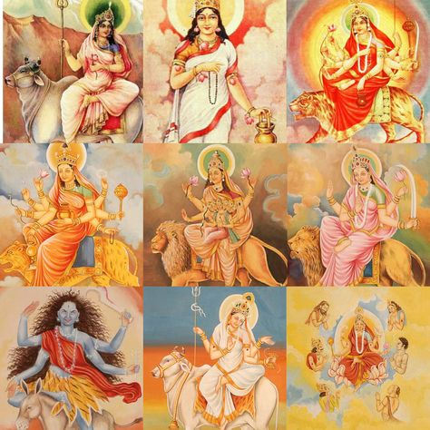 Navadurga: the nine forms of Goddess Durga Goddess Shailputri, Goddess Kushmanda, Goddess Chandraghanta, Goddess Brahmacharini, Nava Durga, Moon Lotus, Happy Raksha Bandhan Images, Raksha Bandhan Images, Durga Ma