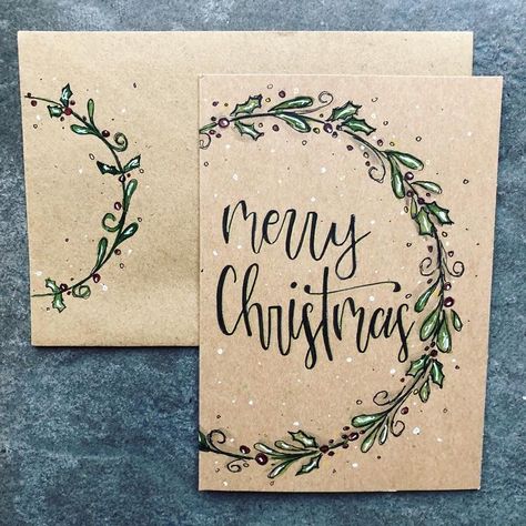 Christmas Handlettering, Calligraphy Christmas Cards, Merry Christmas Calligraphy, Christmas Calligraphy, Calligraphy Cards, Simple Christmas Cards, Christmas Tree Decorations Diy, Christmas Card Art, Happy Paintings