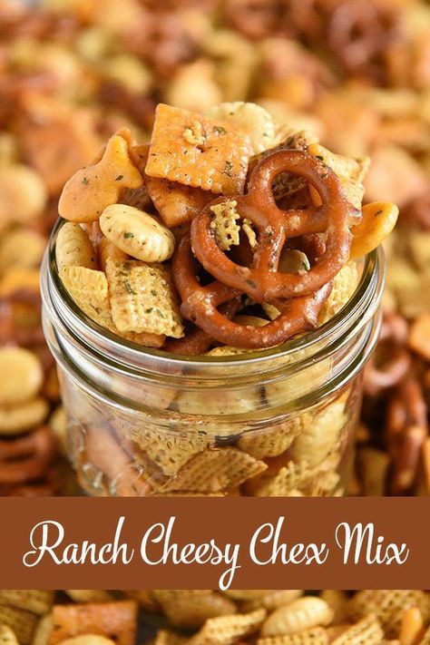 Ranch Cheesy Chex™ Mix - Loaded with flavor and crunchy goodness, this #Ranch Cheesy #ChexMix #recipe is the new ultimate #tailgating #party #snack mix! It is also wonderful for an #after-school snack with oyster and goldfish crackers and pretzels and stores well for up a week in an airtight container. For more appetizer & snack recipes, visit www.imperialsugar.com. #imperialsugar Cheesy Chex Mix, Cheesy Ranch Chex Mix, Ranch Chex Mix Recipes, Xmas Snacks, Ranch Chex, Homemade Chex Mix Recipe, Ranch Chex Mix, Party Mix Snacks, Homemade Chex Mix