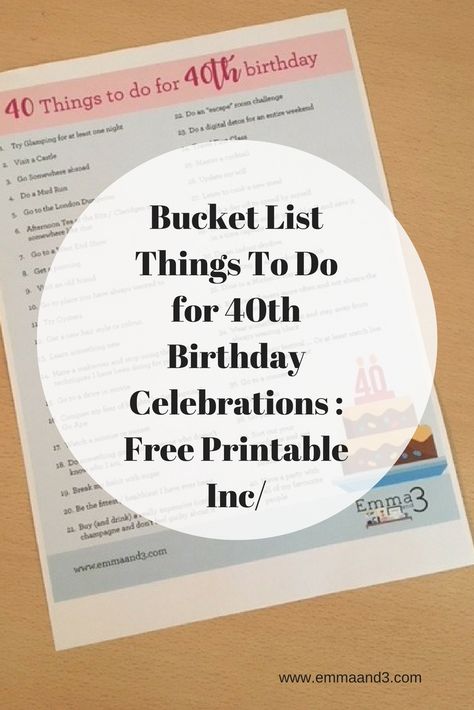 Bucket List Things To Do for 40th Birthday Celebrations : Free Printable Inc How To Celebrate 40th Birthday, 40 Things For 40th Birthday, 40th Birthday Questionnaire, Things To Do For 40th Birthday, Bucket List 60th Birthday, 40th Birthday Bucket List, 40 Things Before 40 Bucket Lists, 40 Things To Do When You Turn 40, Ifly Indoor Skydiving