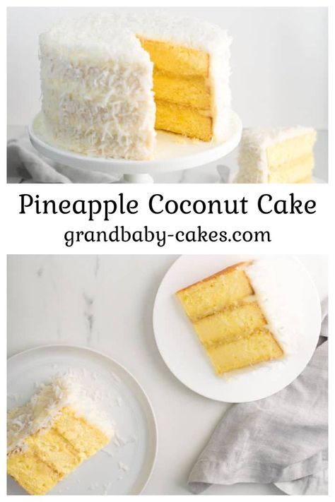 Cocunut Cake, Pineapple Coconut Cake Recipe, Coconut Flakes Recipe, Pineapple Coconut Cake, Coconut Pineapple Cake, Pineapple Filling, Pineapple Cake Recipe, Coconut Buttercream, Coconut Cake Recipe