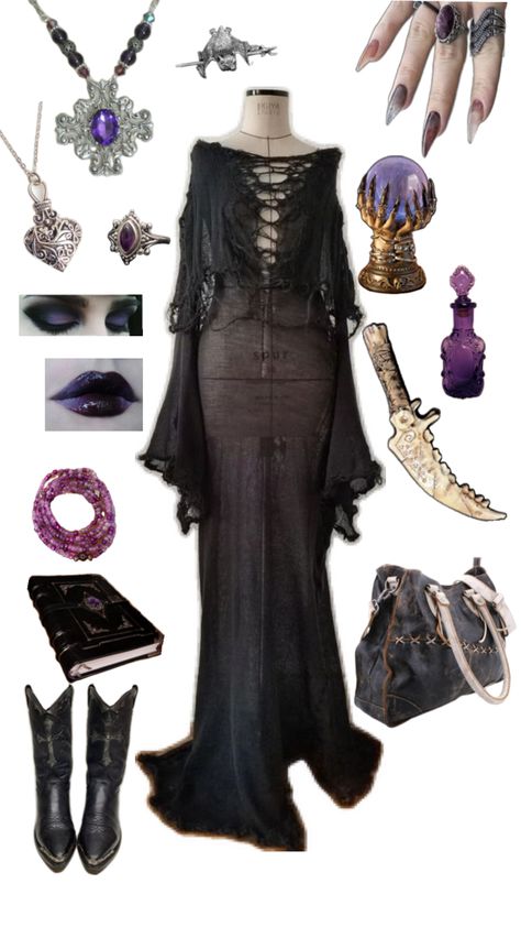 Outfit inspo for witches Cosmic Witch Outfit, Bog Witch Aesthetic Outfit, Witch Costumes Aesthetic, Necromancer Outfit, 90s Witch Aesthetic, Witchcore Aesthetic Outfits, Witchy Clothes Aesthetic, Sorcerer Outfit, Witchy Aesthetic Outfit