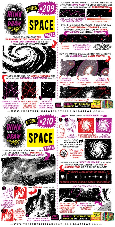 How to THINK when you draw SPACE tutorial! by EtheringtonBrothers on DeviantArt How To Draw Space Digital, Space Drawing Tutorial, How To Draw Static, How To Draw Backgrounds Tutorials, How To Draw Backgrounds, How To Draw Space, Digital Drawing Tutorial, Draw Space, How To Draw Comics