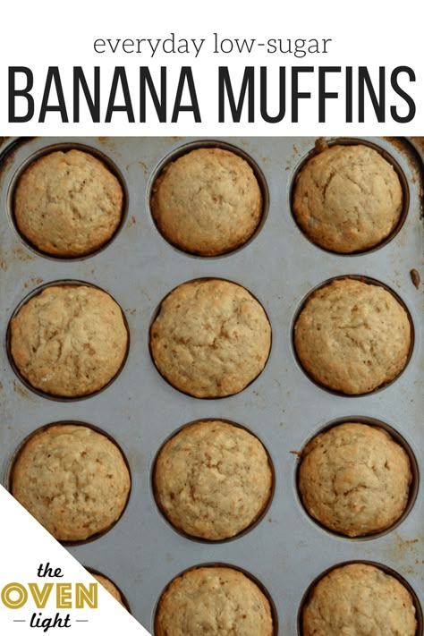 Everyday Banana Muffins - No Refined Sugar - Perfect on the go snack for you and the kids! www.theovenlight.net Low Sugar Banana Muffins, Breakfast Muffins Healthy, No Sugar Banana Bread, Muffins Healthy, Breakfast Crockpot Recipes, Healthy Breakfast Muffins, Sugar Recipes, Crockpot Breakfast, On The Go Snacks