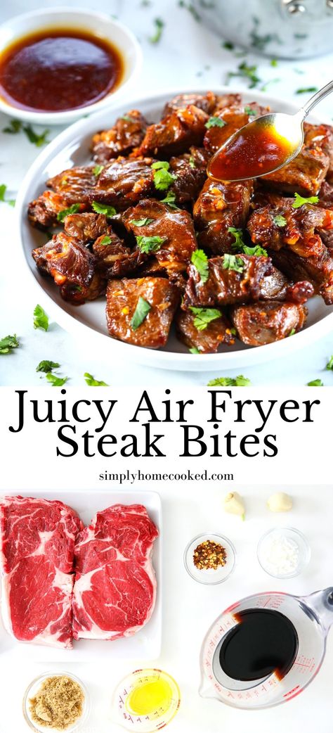 Air Fryer Steak Bites, Air Fry Steak, Strip Steak Recipe, Steak Bites Recipe, Air Fryer Steak, Air Fryer Oven Recipes, Air Fry Recipes, Air Fryer Dinner Recipes, Steak Bites