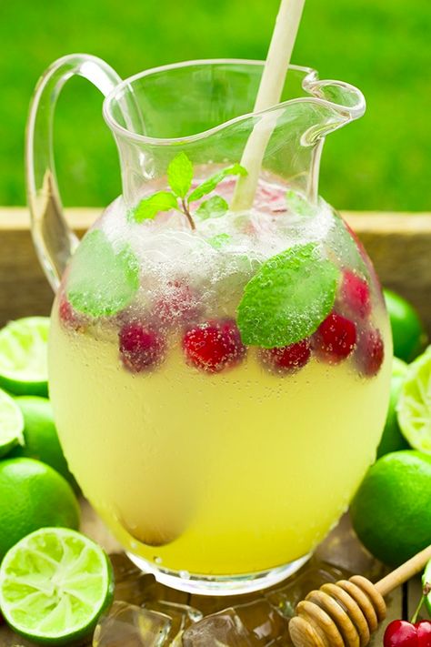 Sparkling Limeade with Honey Recipe - Cooking Classy Non Alcoholic Party Drinks, Alcoholic Party Drinks, Drink Dispenser Recipes, Alcoholic Party, Limeade Recipe, Sommer Mad, Summer Drinks Alcohol, Party Drinks Alcohol, Cider Recipe