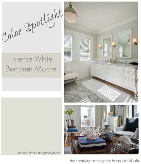 Benjamin Moore Intense White is one of the most beautiful and versatile off-white paint colors out there. With a very slight gray/green undertone, it always looks amazing in almost any lighting situation. More spaces painted in this color on link. Color Spotlight on Remodelaholic Griege Paint Colors, Benjamin Moore Intense White, Benjamin Moore Pale Oak, Benjamin Moore Wrought Iron, Color Spotlight, Edgecomb Gray, Interior Paint Colors Schemes, Popular Paint Colors, Neutral Paint Colors