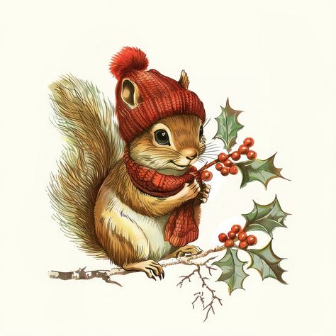 Squirrel character christmas animal theme. | free image by rawpixel.com / Pitcha Benrohman Christmas Animal Art, Christmas Animals Drawing, Christmas Animals Illustration, Squirrel Character, Free Christmas Printables Vintage, Squirrel Photography, Winter Squirrel, Squirrel Cartoon, Images Of Squirrels