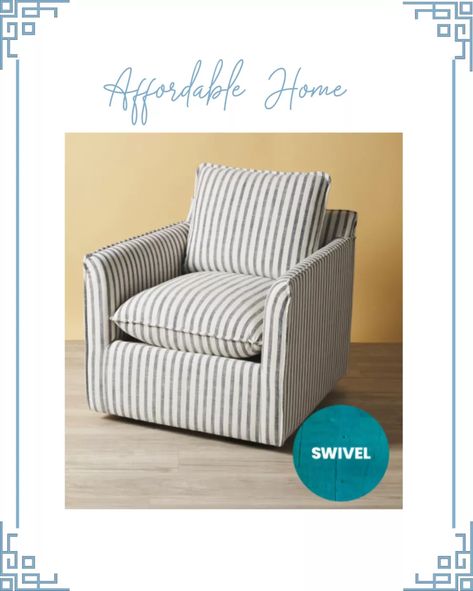 Pinstripe Accent Chair, Blue Striped Chair, Blairgowrie House, Striped Accent Chair, Accent Chair Ideas, Grandmillennial Home, Striped Couch, Blue Accent Chairs, Striped Chair