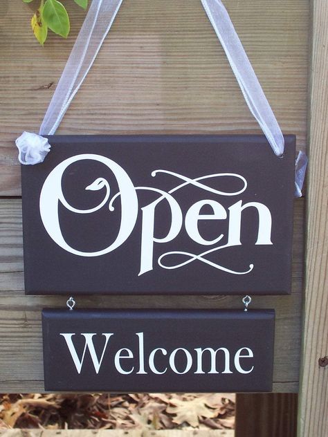 Open & Closed Signs, Design Café, Salon Signs, Retail Signs, Open Signs, Office Door, Front Entry Doors, Office Signs, Vinyl Signs