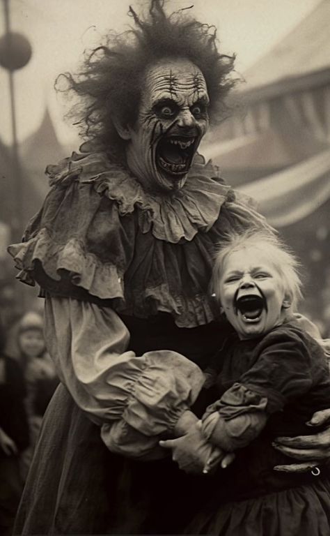 Horror Circus Aesthetic, Creepy Clown Aesthetic, Clown Creepy, Scary Circus, Clown Wallpaper, Creepy Old Photos, John Kenn, Creepy Circus, Creepy Photography