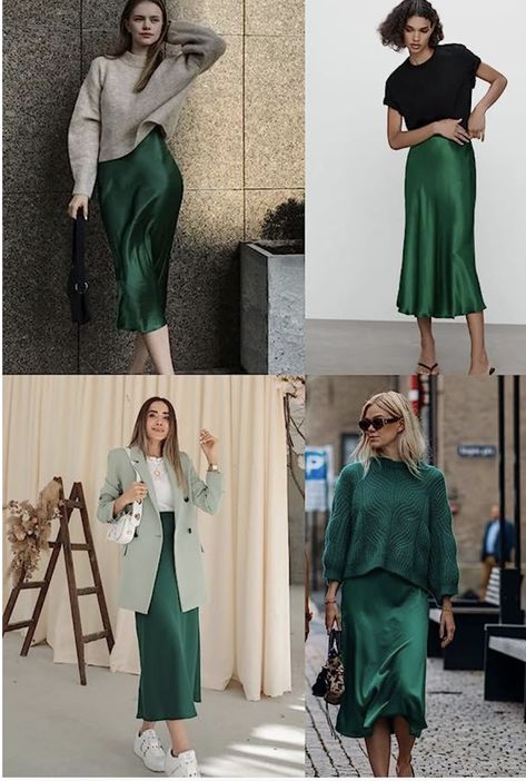 Midi Skirt High Waisted Solid Satin Dress Zipper Elegant Work Skirts Green Satin Skirt Outfit, Green Satin Skirt, Satin Skirts, Satin Skirt Outfit, Black Silk Skirt, Skirts Casual, Skirt Silk, Long Pencil Skirt, High Waist Long Skirt