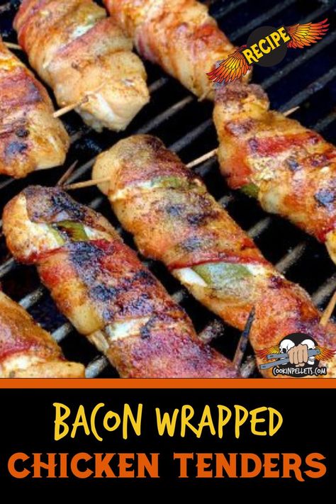 Bacon Wrapped Chicken Tenders Pellet Grilled Chicken, Bacon Wrapped Chicken Tenders, Grilled Chicken Recipe, Grilled Chicken Tenders, Pork Roast Recipes, Wrapped In Bacon, Pellet Grill Recipes, Stuffed Jalapenos With Bacon, Wrapped Chicken