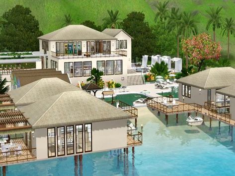 chemy's Island Resort Sims 4 Resort, Resort Ideas, Arcade Room, Mud House, Sims 4 House Plans, Sea House, Caribbean Style, Free Sims, Sims 4 House Design