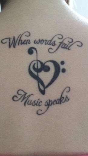 Music Tattoo Quotes, Tattoo Guardian Angel, When Words Fail Music Speaks, When Words Fail, Music Notes Tattoo, Tattoo Music, Music Tattoo Designs, Note Tattoo, Music Tattoo