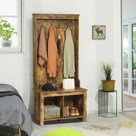 Brandusa Hall Tree Entryway Bench Coat Rack, Entryway Tree, Bench Shoe Rack, Bench And Shoe Storage, Hall Tree Storage Bench, Entryway Hall Tree, Coat Rack With Storage, Hall Tree With Storage, Entryway Hall