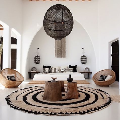 @kellybehunstudio • Ibiza inspired home by Baptiste Bohu created using AI • Threads Modern African Decor, Wabi Sabi Home Decor, African Interior Design, African House, African Interior, African Home Decor, African Decor, Decor Home Living Room, Inspired Homes