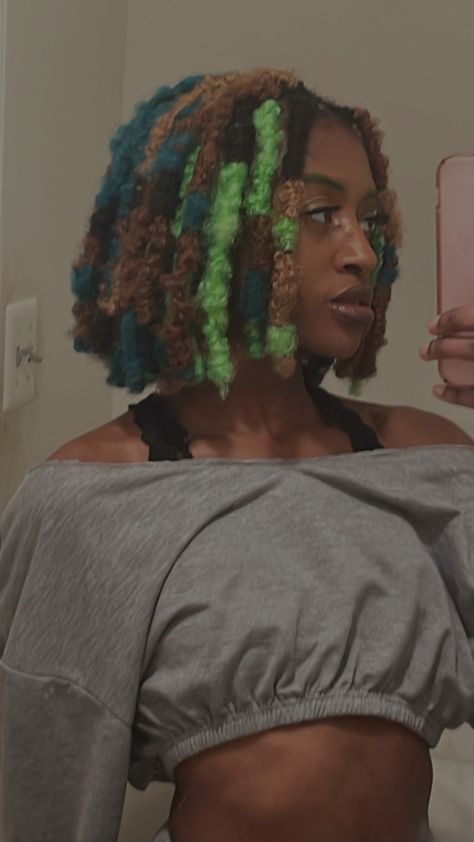 Multicolored Faux Locs, Braid Hairstyles With Curls, Braid Hairstyles Short, Loc Baddie, Hairstyles With Attachment, Poc Hairstyles, Short Braided Hairstyle, Braid Hairstyles Black, Fairy Locs