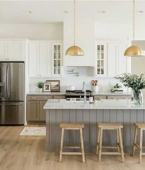 Ottawa.Interior.Designer on Instagram: “It’s dinner time and I’m just loving this grey and white kitchen...⠀⠀⠀⠀⠀⠀⠀⠀⠀ ⠀⠀⠀⠀⠀⠀⠀⠀⠀ Who wouldn’t love to cook on that stove. Plus just…” Grey And White Kitchen, Taupe Kitchen Cabinets, Taupe Kitchen, Outdoor Shower Diy, Gray And White Kitchen, Diy Kitchen Renovation, Kitchen Remodel Ideas, Boho Chic Bedroom, Kitchen Remodel Before And After