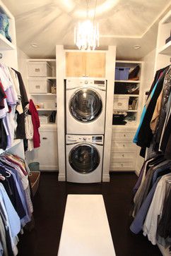 Master Retreat Remodel transitional-closet Laundry Room In Master Closet, Budget Laundry Room Makeover, Laundry Room Stackable, Laundry Closet Organization, Laundry Room Storage Shelves, Small Laundry Room Makeover, Small Laundry Room Organization, Room Storage Diy, Laundry Room Closet