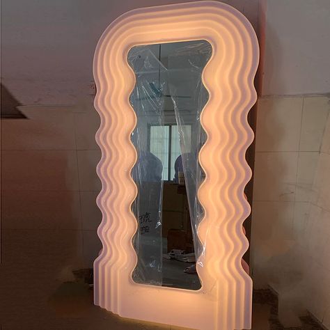 Giant Neon Wavy Mirror Comes With LED Remote Control | Etsy Aesthetic Room Desk, Ultrafragola Mirror, Wave Mirror, Romanticism Artists, Vibey Room, Wavy Mirror, Mirror Led, Selfie Mirror, Desk Inspo