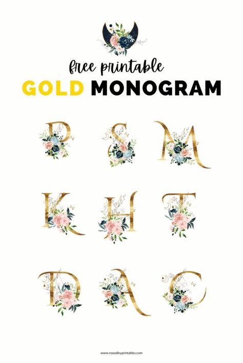 Floral Monogram Letter Printable Free, Floral Monogram Letter Printable, Monogram Printable Letters, Free Printable Monogram, Alphabet Capital Letters, Floral Monogram Letter, Kids Bedroom Wall Art, Monogram Printable, Free Printable Quotes