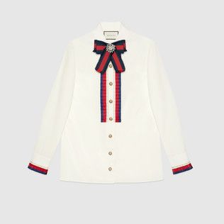 Round Collar Shirt, White Button Shirt, Gucci Shirts, Gucci Shirt, Gucci Top, Bow Shirt, Look Formal, Bow Shirts, Pleated Shirt