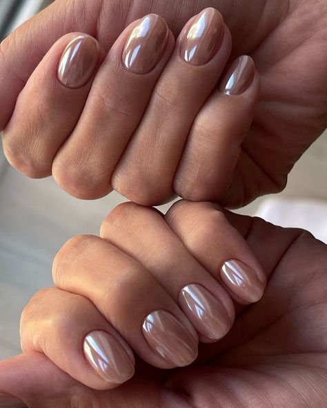 Nude color a little too nude and needs a bit of POP?? Akzentz Silver Powder is the perfect addition!  That POP of shine and chrome look to give your nude colors just a little more VaVaVoom!  Nails by: @like_my_nails_london  #akzentzsilver #akzentzpearlescentpowder #akzentzgelplay #akzentzchrome Short Natural Shellac Nails, Nails With Navy Dress, Neutral Nails With Chrome, Neutral Bridesmaid Nails, Taupe Chrome Nails, Subtle Chrome Nails, Pearl Powder Nails, Tan Chrome Nails, Nail Editorial