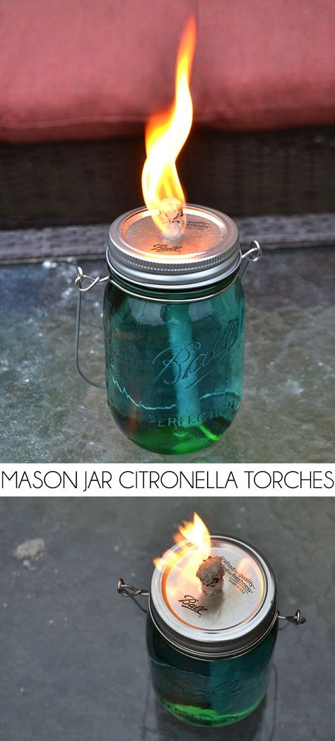 Citronella Torches, Mason Jar Luminaries, Summer Diy Projects, Diy Wall Shelves, Tiki Torches, Mason Jar Crafts Diy, Homemade Soap Recipes, Floating Shelves Diy, Mason Jar Lighting