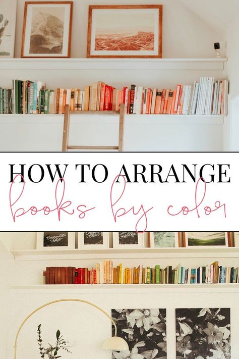 Ways To Organize Your Bookshelf, Arranging Bookshelves, Rainbow Bookshelf, Bookshelves Aesthetic, Bookshelf Aesthetic, Books By Color, I Love To Read, Bookshelf Organization, Bookcase Styling