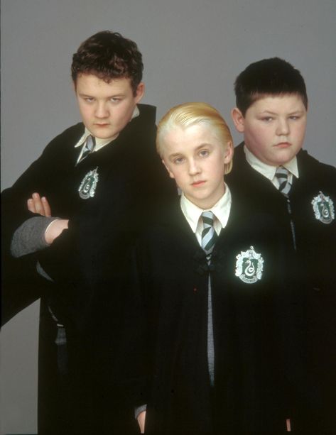 JOSH HERDMAN (as Goyle), TOM FELTON (as Draco Malfoy) and JAMIE WAYLETT (as Crabb) promotional photography from Chris Columbus’ movie Harry Potter and the Sorcerer’s Stone (2001). Draco Malfoy, A Photo, Harry Potter, Stone