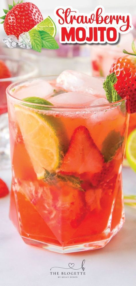 A Strawberry Mojito is a gorgeous yet fun twist on a classic mojito! Prepared with strawberries, rum, lime, simple syrup, and mint, this sunny weather drink is easy enough for any adult to make. However, a virgin strawberry mojito mocktail is fun too – just leave out the rum! Save this for summer parties, potlucks, BBQs, and more! Save this now. Easy Alcohol Drinks, Fun Alcoholic Drinks For A Party, Virgin Strawberry Mojito, Strawberry Mojito Mocktail, Mint Mojito Recipe, Simple Syrup Drinks, Lime Simple Syrup, Best Easter Recipes, Best Mojito Recipe