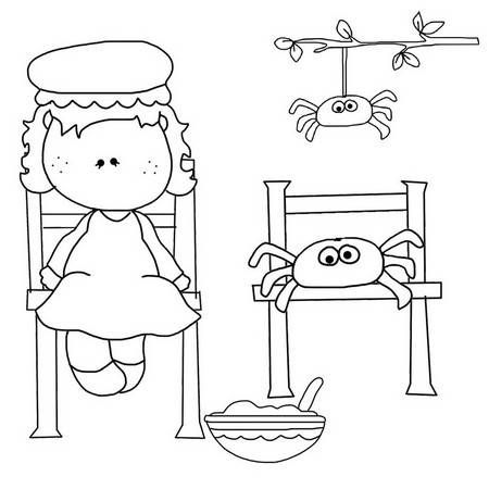 Nursery Rhyme Art, Black And White Coloring Pages, Little Miss Muffet, Miss Muffet, Fall Arts And Crafts, White Line Art, Kindergarten Lessons, White Line, Nursery Rhyme