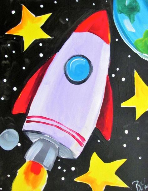 Acrylic Painting For Kids, Rocket Art, Kids Canvas Painting, Kids Canvas Art, Space Painting, Kids Canvas, Easy Canvas Painting, Good Ideas, Rocket Ship