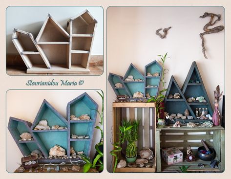 Diy Wooden Shelf, Shelf For Crystals, Amsterdam Green, Diy Wooden Shelves, Aubusson Blue, Crystal Room Decor, Boys Bedroom Makeover, Crystal Shelves, Goth Home Decor