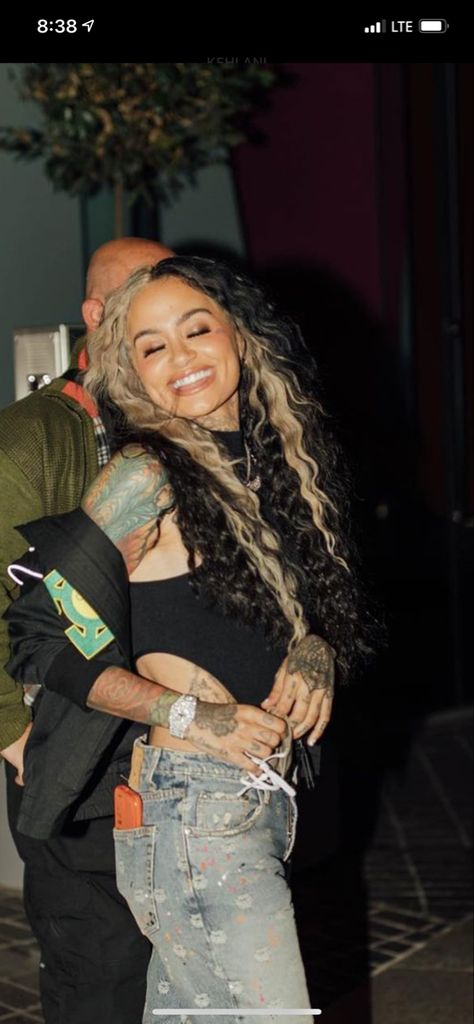 Half Blonde Highlights, Black Curly Hair With Skunk Stripe, Black Hair With Blonde Peekaboos Curly Hair, Blonde Peekaboos On Dark Hair Curly, Blonde And Black Hair Curly, Color Block Hair Ideas Curly, Kehlani Hair Color, Curly Black And Blonde Hair, Half And Half Hair Color Curly