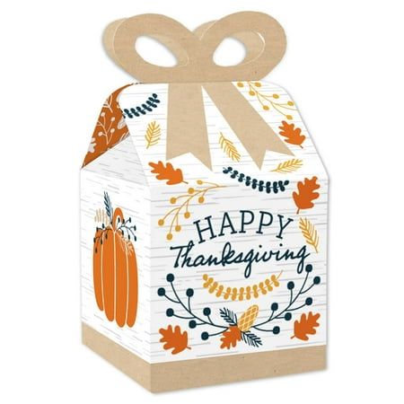 This set of 12 square bottom favor boxes with 3D paper bow cut-out top make for a unique party favor gift at any fall harvest party. Display bow boxes filled with treats at each place setting of the Big Dot of Happiness Happy Thanksgiving party celebration for easy take-home goodie boxes. Each favor bow box has a closed top, creating extra fun for guests, as whats inside becomes a surprise. The small size is perfect for boxing up sweet treats or non-edible swag bag items. Color: Multicolor. Thanksgiving Bow, Fall Harvest Party, Thanksgiving Favors, Small Thank You Gift, Tall Height, Unique Party Favors, Harvest Party, Paper Bow, Cute Gift Boxes